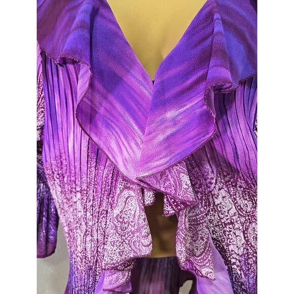 Purple Stretch Open Cardigan Women 2X Ruffle Front Pleated Sparkle Fairy Boho - Picture 2 of 7
